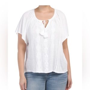 LUCKY BRAND Womens White Top Size 3X Smock Style Flutter Short Sleeves New